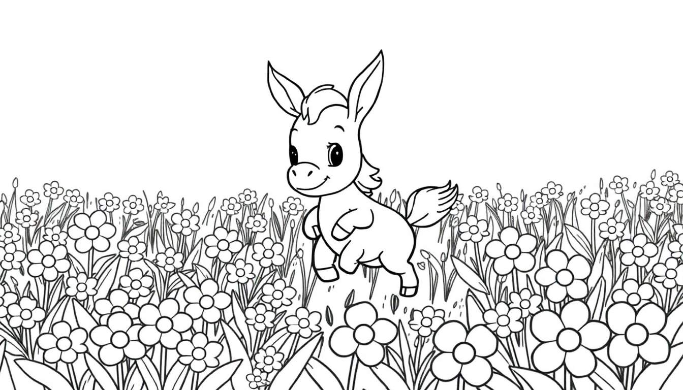 Un âne dans un champ de fleurs, prêt pour le color panel.