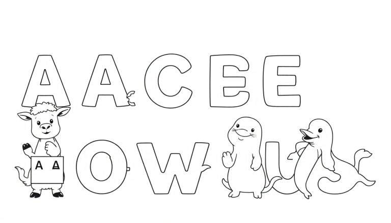 Un tableau de coloriage alphabet avec des animaux mignons.