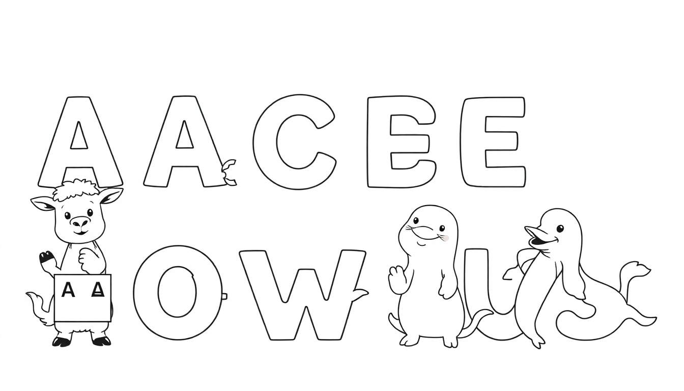 Un tableau de coloriage alphabet avec des animaux mignons.