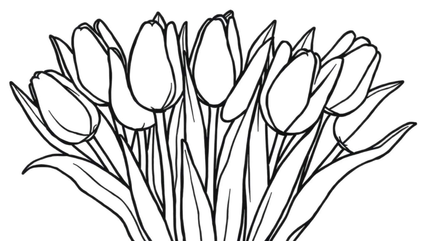 Panneau de coloriage de tulipes en dessin au trait pour enfants.