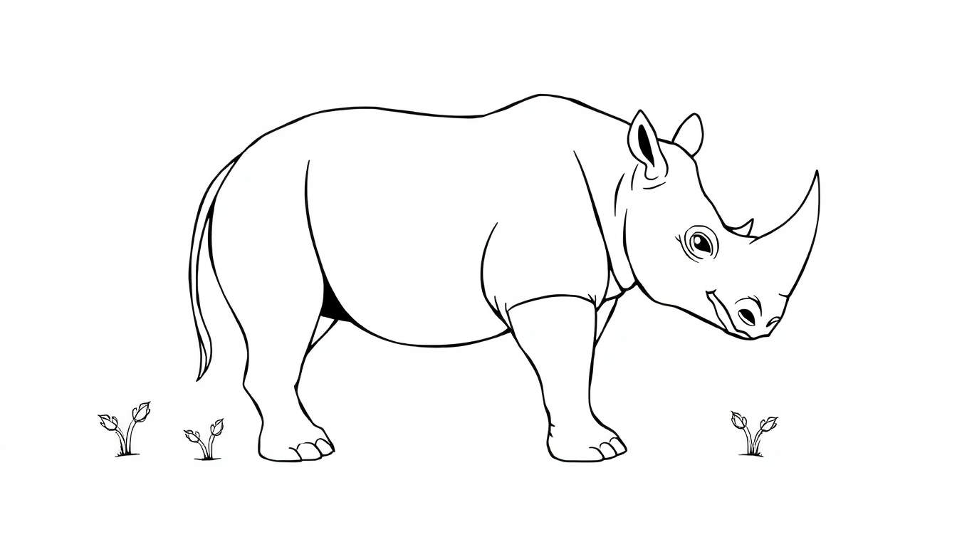 Un rhinocéros noir et blanc pour un panneau de coloriage.