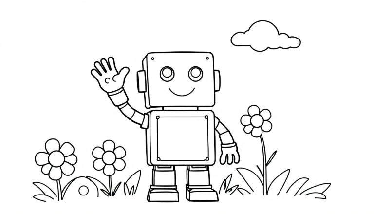 Un robot amical fait de formes simples, parfait pour un color panel.
