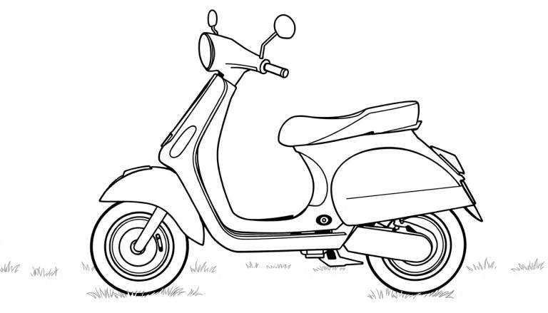 Dessin au trait d'un scooter classique de style Vespa, un color panel