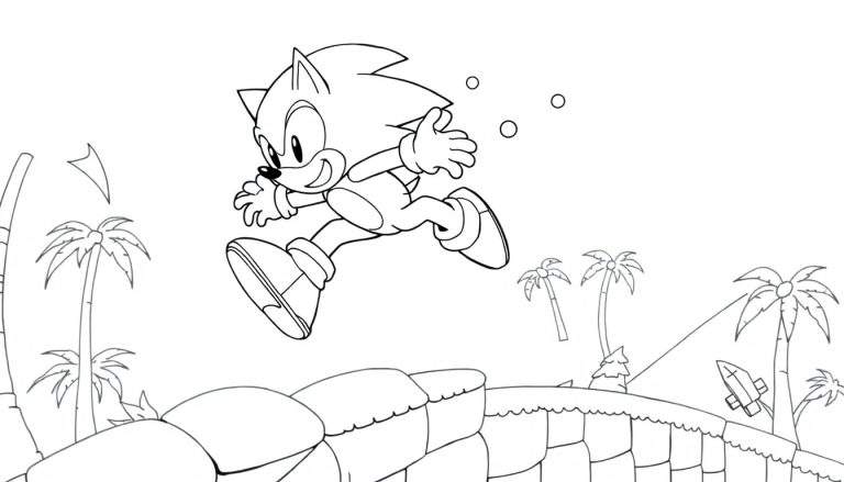 Sonic le hérisson sautant, dessin au trait.