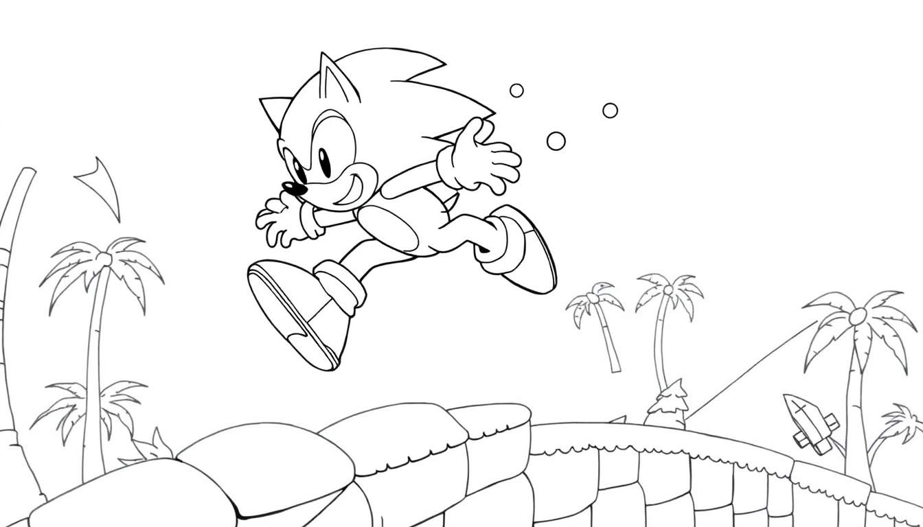 Sonic le hérisson sautant, dessin au trait.