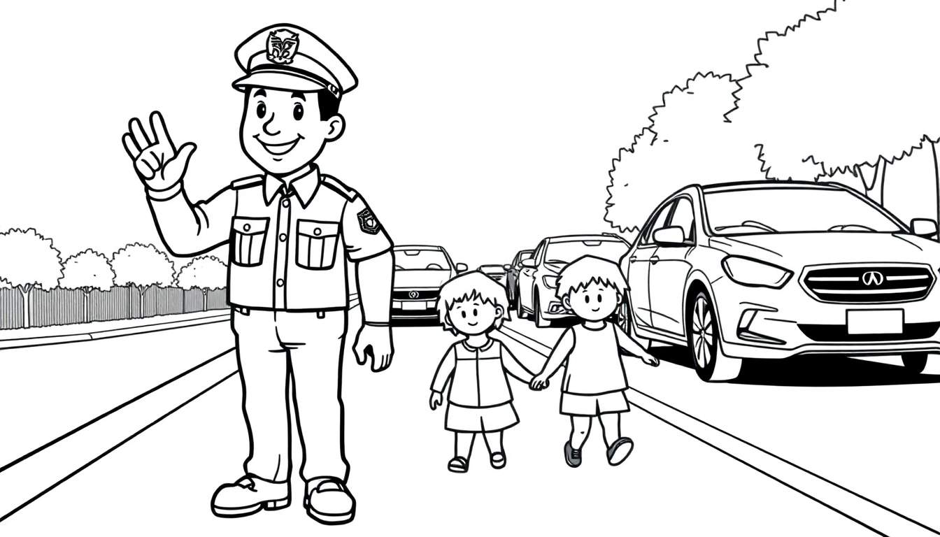 Un policier aide des enfants à traverser la rue en toute sécurité.