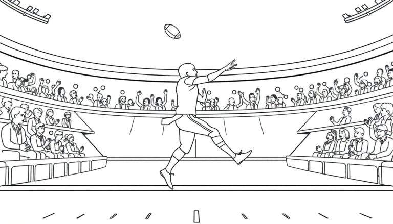 Joueur de football américain attrapant le ballon, public coloré dans les tribunes.