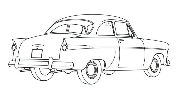 Dessin au trait d'une voiture Ford classique avec un espace pour le color panel.