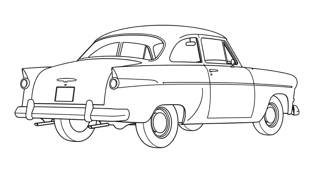 Dessin au trait d'une voiture Ford classique avec un espace pour le color panel.