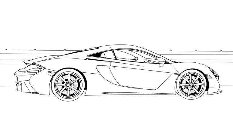 Dessin au trait d'une voiture de sport élégante, style McLaren, sur un color panel.