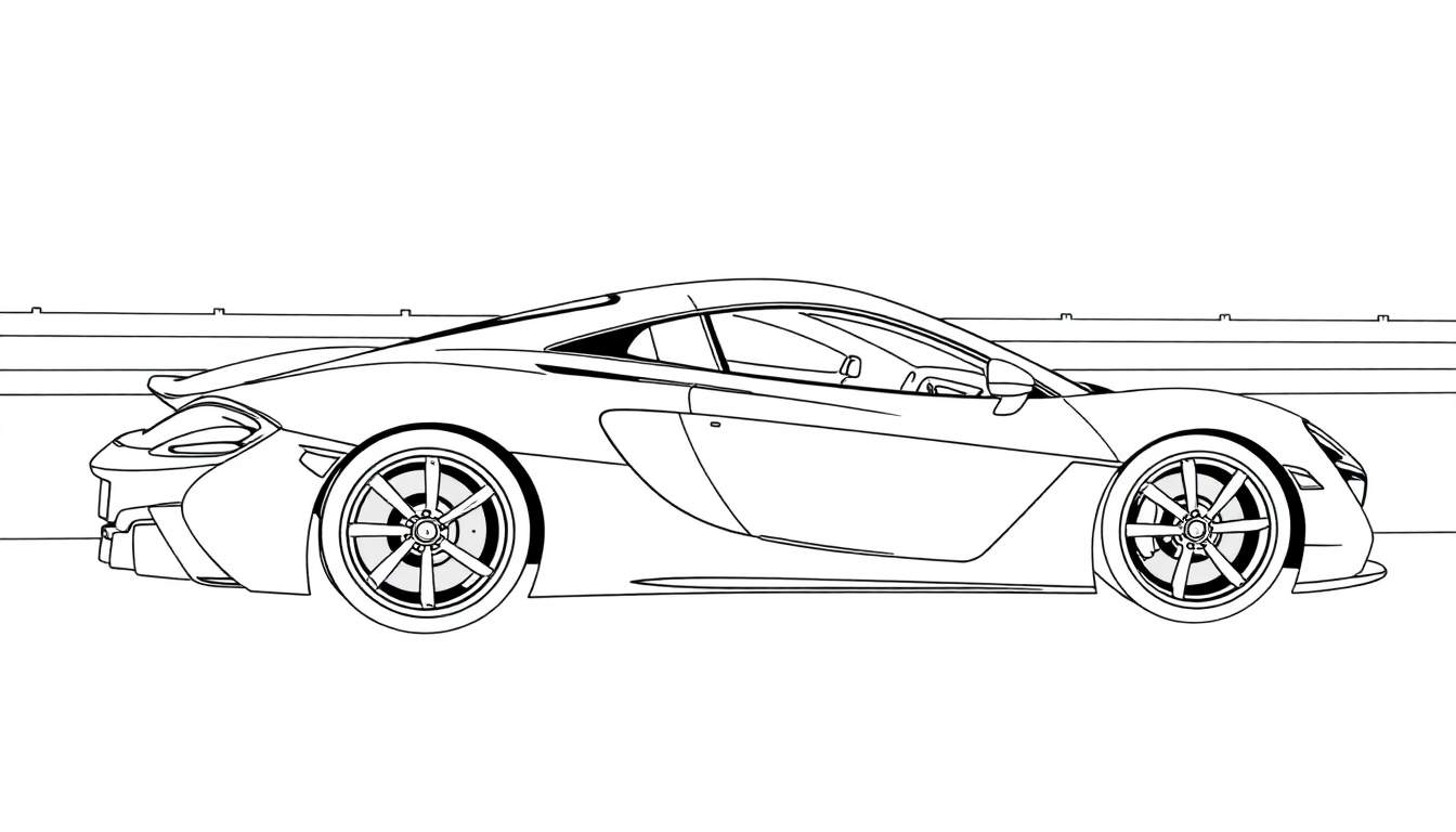 Dessin au trait d'une voiture de sport élégante, style McLaren, sur un color panel.