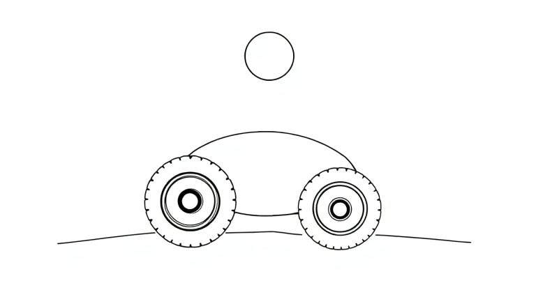 Dessin au trait d'un véhicule avec un cercle