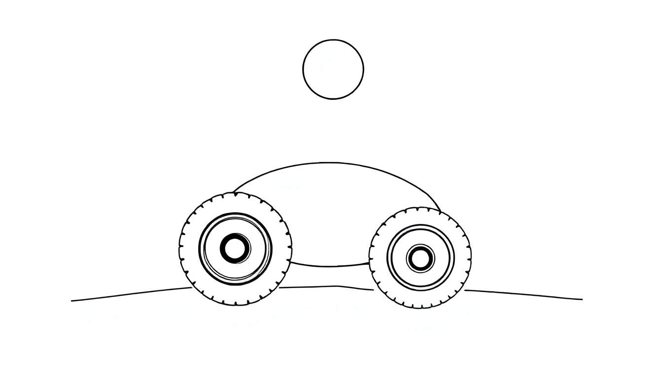 Dessin au trait d'un véhicule avec un cercle