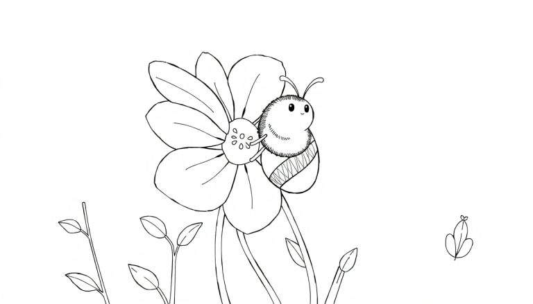 Dessin d'une abeille sur une fleur pour un color panel.