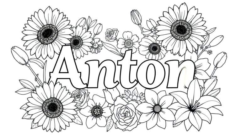 Color plate of the name Anton surrounded by flowers.