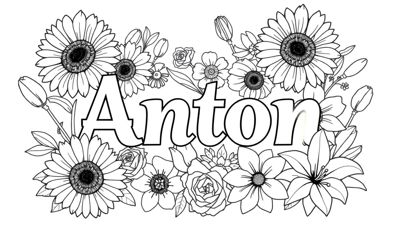 Color plate of the name Anton surrounded by flowers.