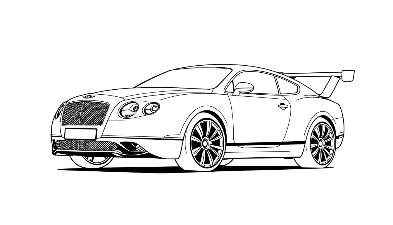 Dessin au trait d'une Bentley Continental GT prête à être coloriée.