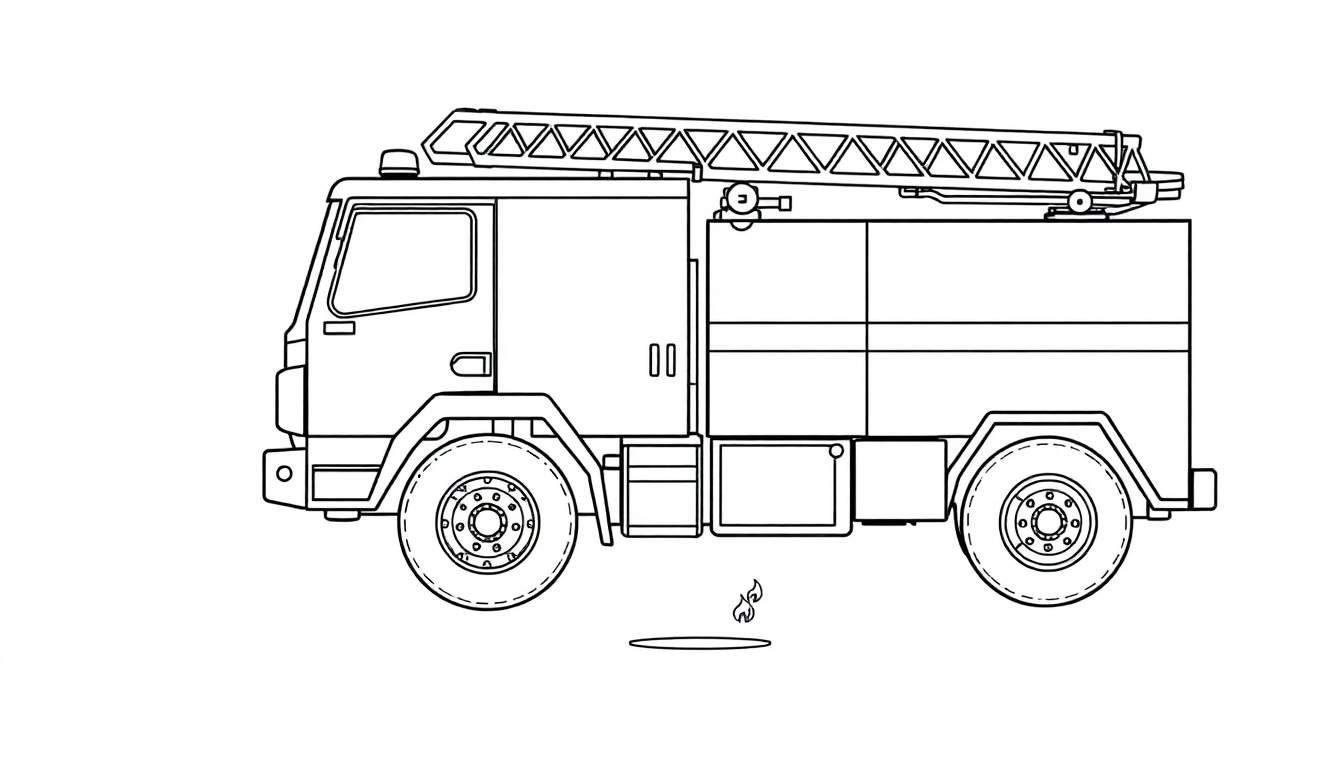 Un camion de pompiers dessiné au trait éteint un feu de plaque d'égout.