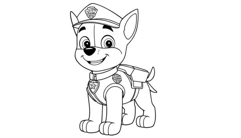 Chase, le chiot policier de la Pat' Patrouille, est prêt à colorier son uniforme et son badge dans ce color panel.