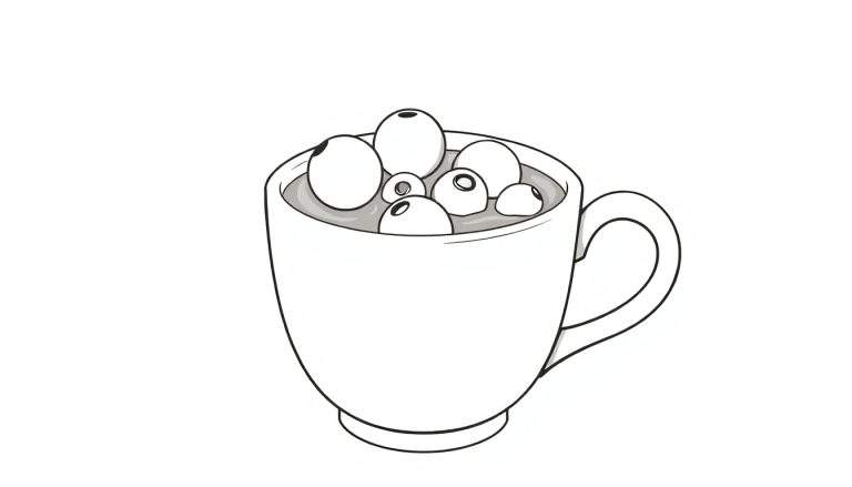 Une tasse de chocolat chaud avec des guimauves et une cuillère.