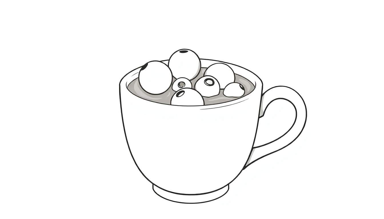 Une tasse de chocolat chaud avec des guimauves et une cuillère.