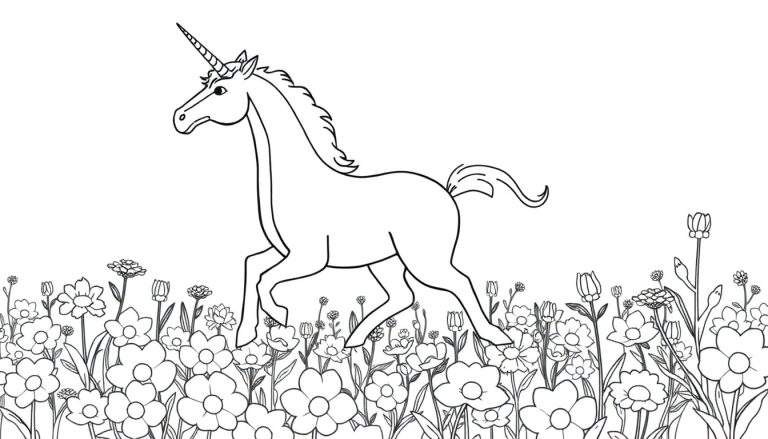 Une licorne dans un champ de fleurs, parfaite pour votre color panel.