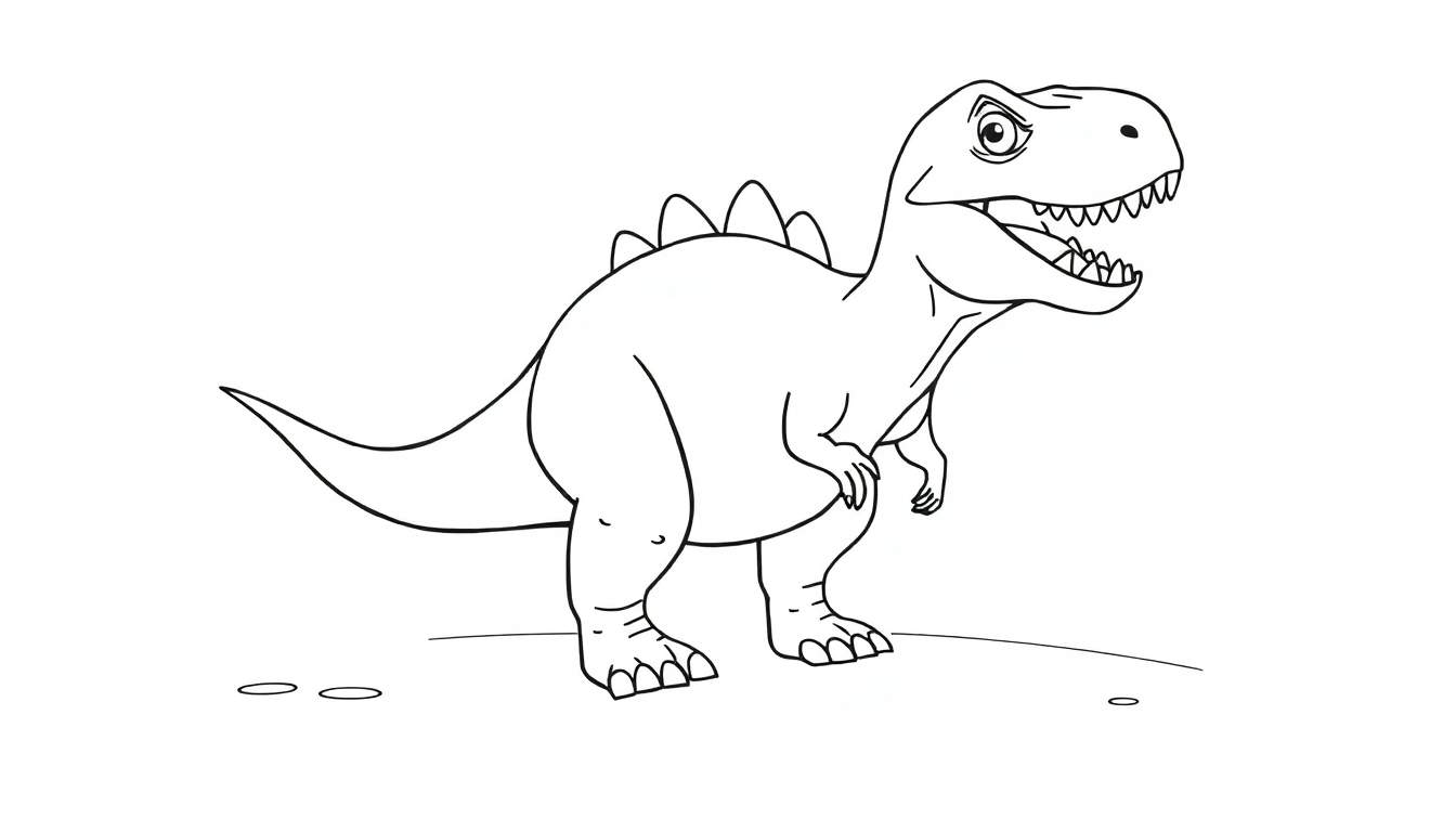 Dessin au trait noir et blanc d'un T-Rex rugissant, idéal pour un color panel.