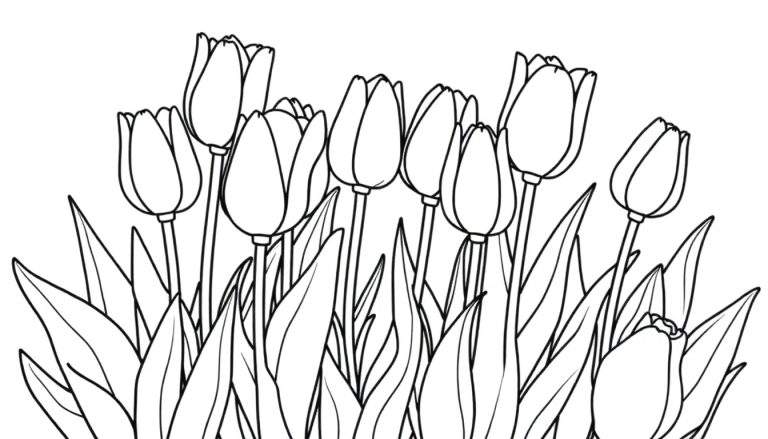 Dessin au trait de tulipes à colorier sur un color panel.