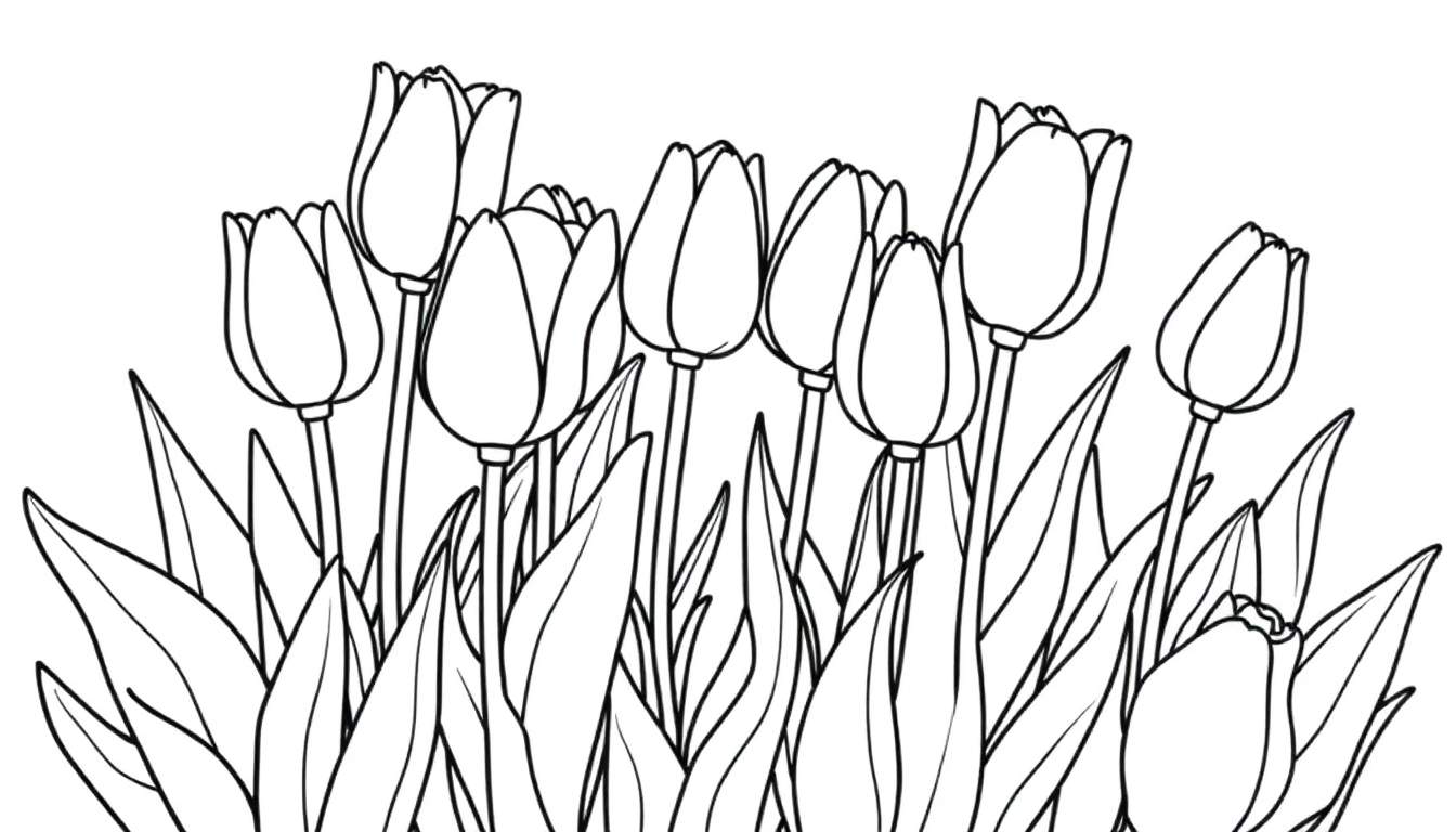 Dessin au trait de tulipes à colorier sur un color panel.