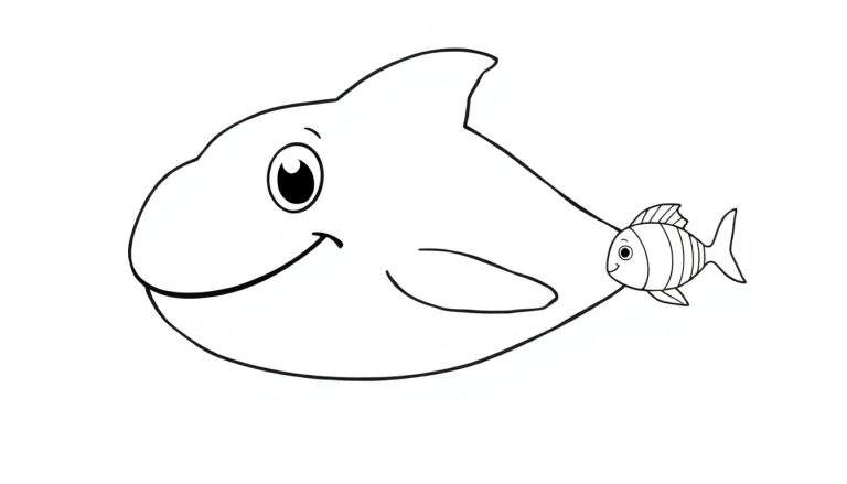 Color panel d'une orque joyeuse avec un petit poisson.