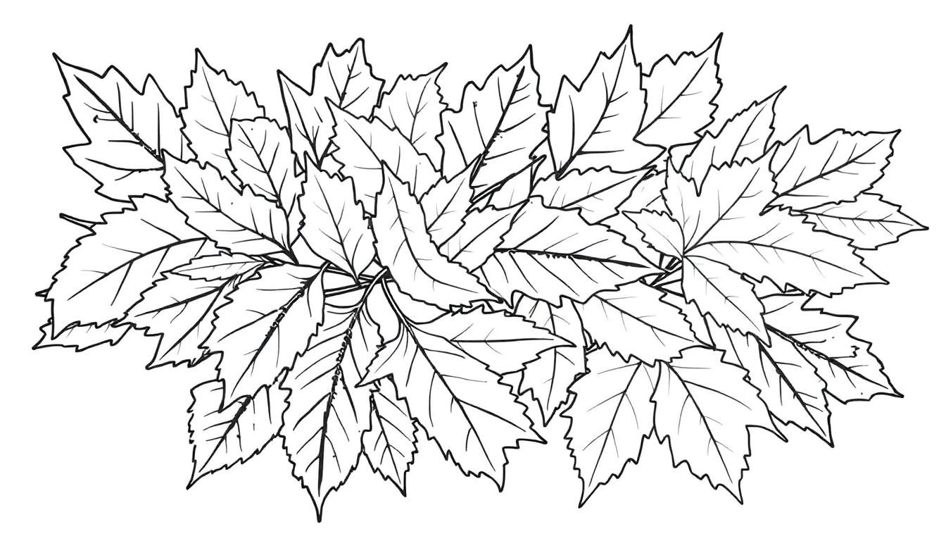 Color panel d'un dessin au trait de feuilles d'automne superposées, parfait pour le coloriage.