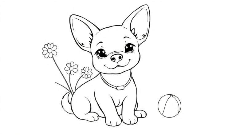 Dessin au trait d'un chiot mignon prêt à être colorié dans un color panel.