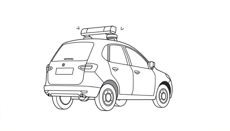 Voiture de police pour coloriage vue de l'arrière et du côté avec une barre lumineuse sur le toit.
