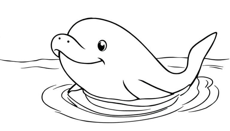 Un dauphin joyeux dans l'eau, prêt à être coloré.