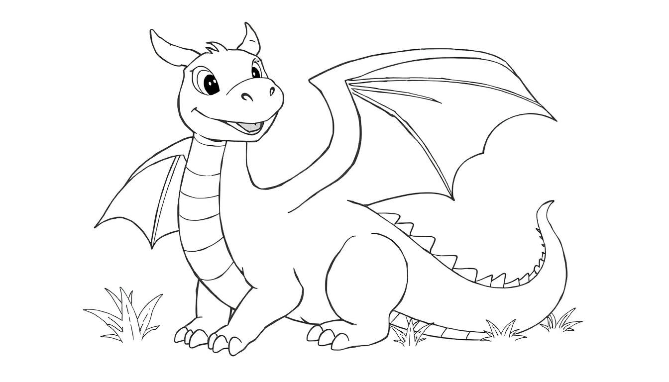 Dragon de dessin animé amical prêt pour le coloriage dans un color panel.