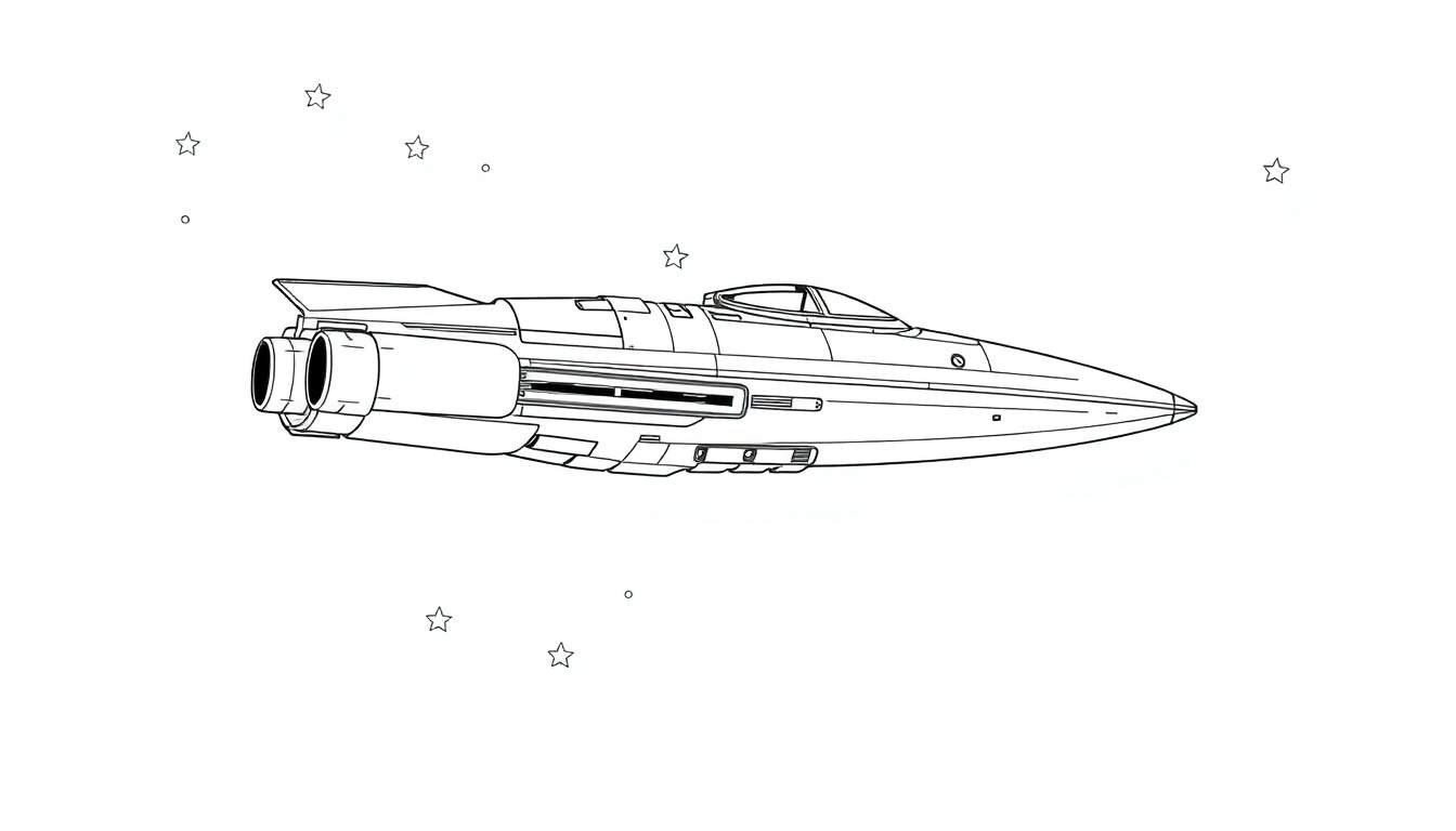 Un Faucon Millenium style coloriage dans l'espace avec des étoiles.