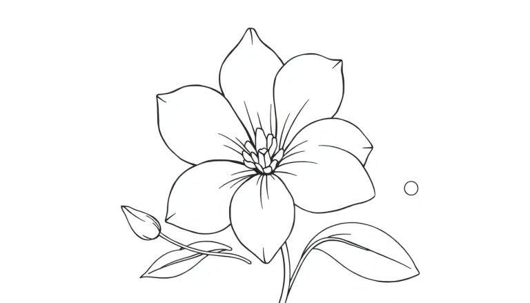 Dessin au trait d'une fleur pour coloriage, dans un panneau de coloriage.