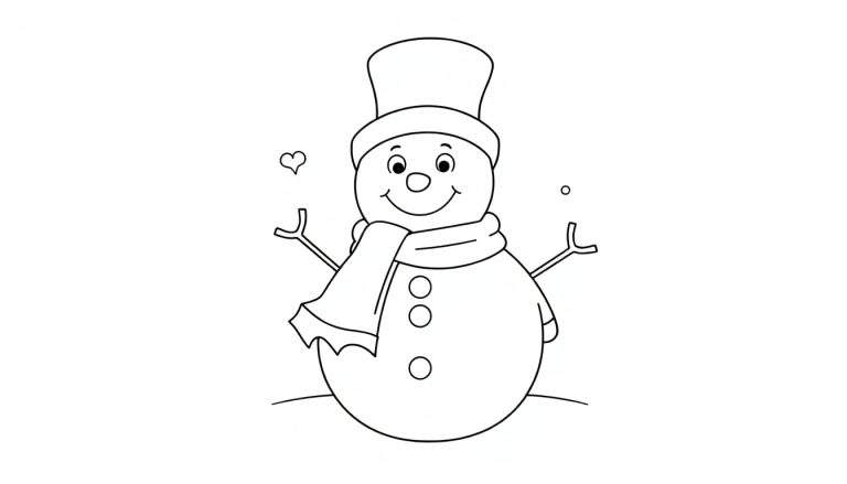 Un bonhomme de neige joyeux avec un chapeau haut de forme, une écharpe et trois boutons sur son corps, prêt pour le color panel.
