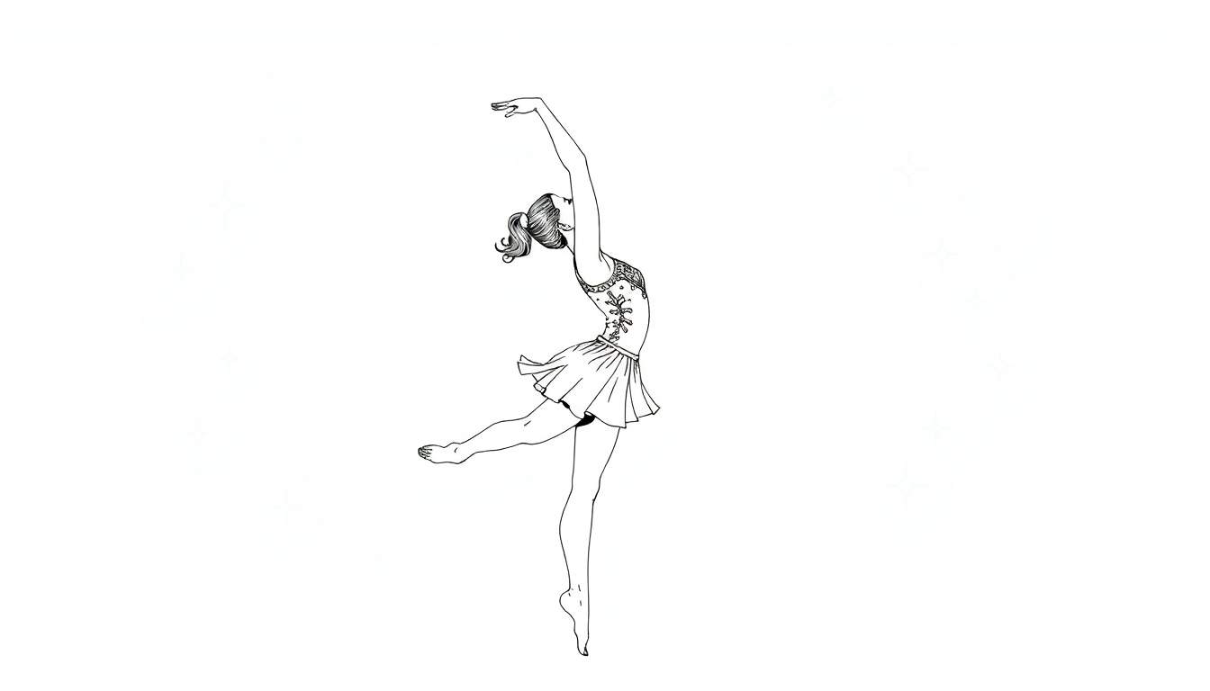 Dessin au trait d'une jeune fille dans une pose de danse élégante, avec un color panel.