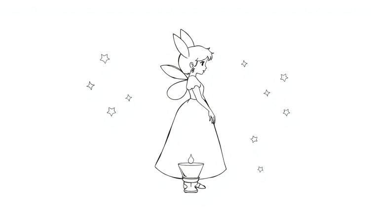 Une petite fille avec une robe longue et des étoiles, comme sortie d'un conte de fées.
