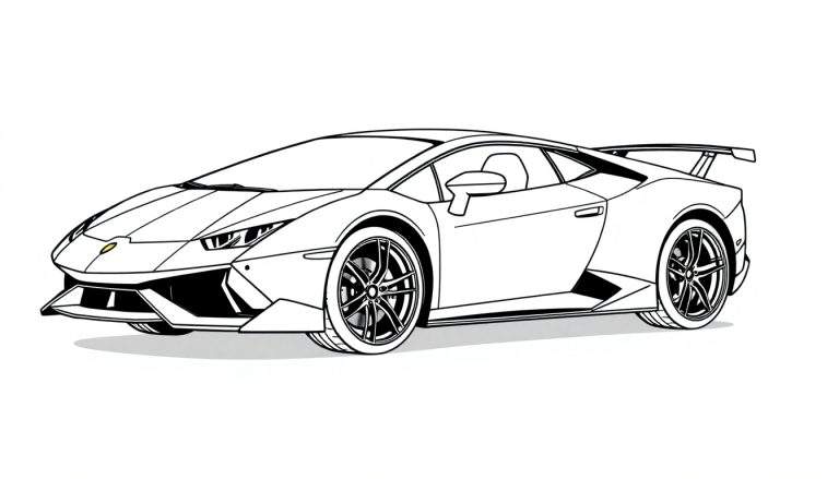 Dessin au trait d'une voiture de sport Lamborghini, prête pour le color panel.