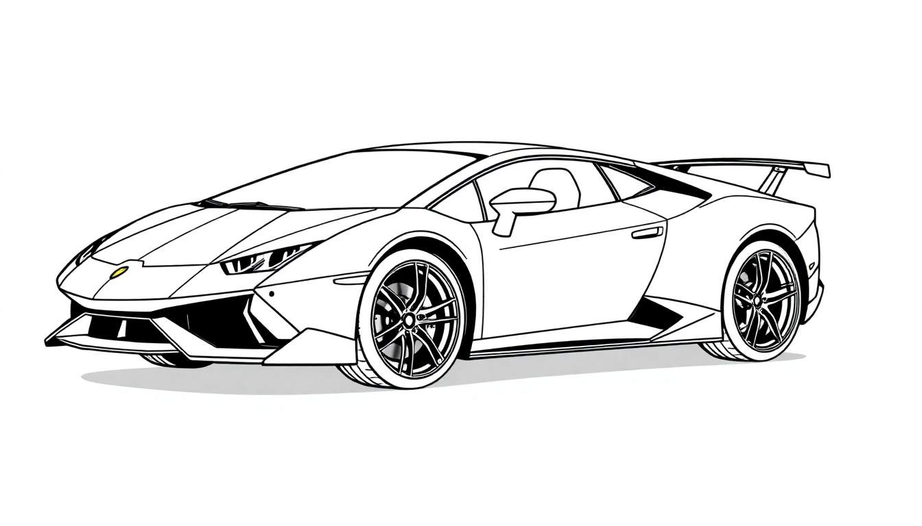 Dessin au trait d'une voiture de sport Lamborghini, prête pour le color panel.