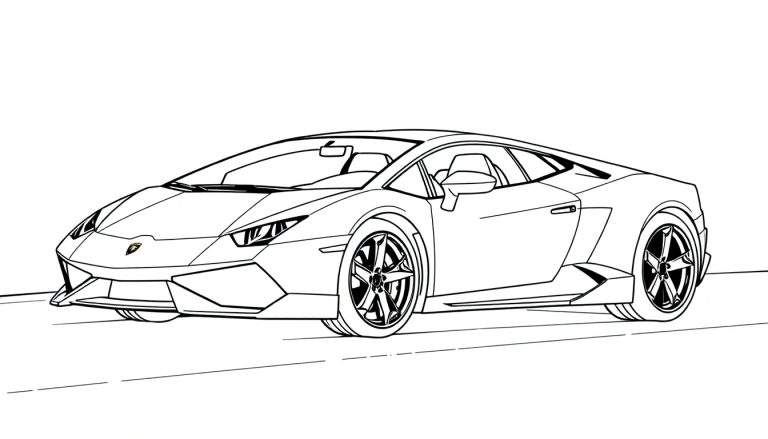 Illustration au trait d'une voiture de sport Lamborghini, vue de côté, dans un style esquisse avec un color panel.