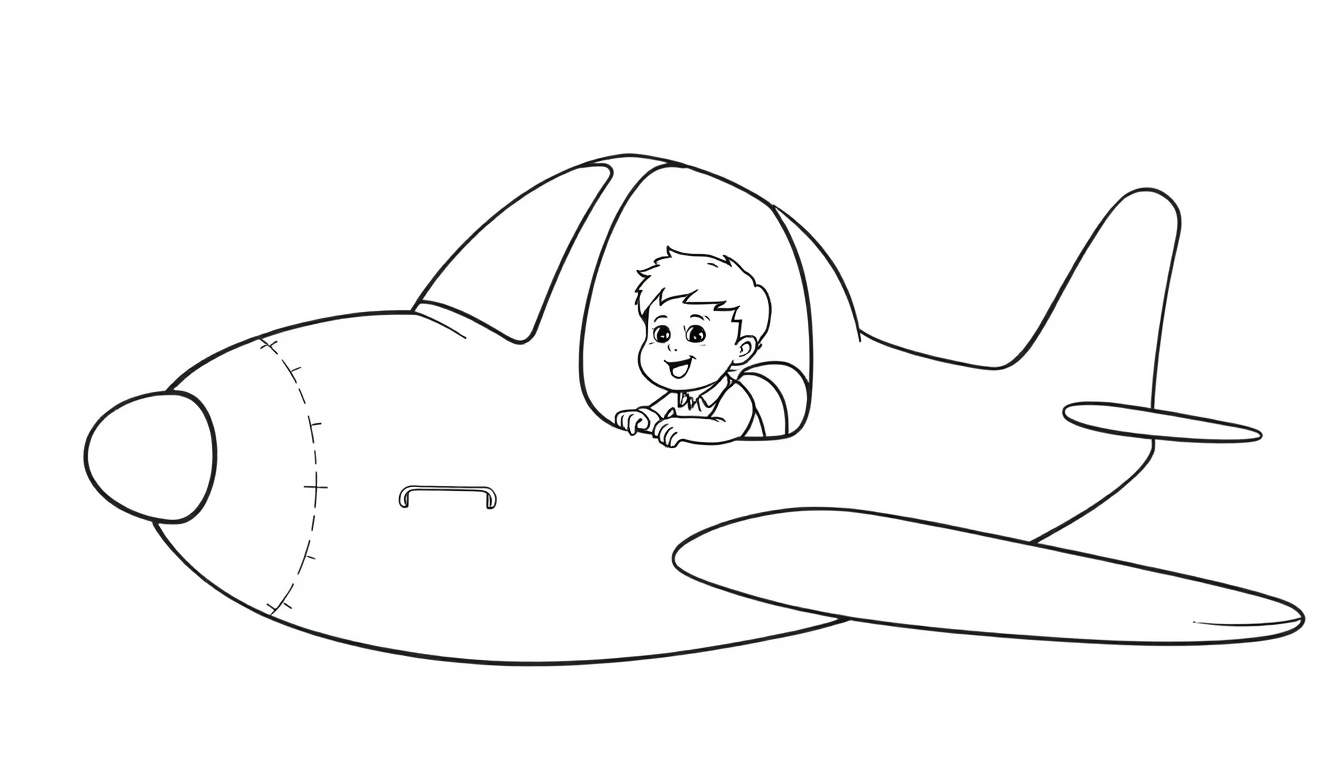 Une assiette couleur d'un enfant pilotant un avion cartoon.