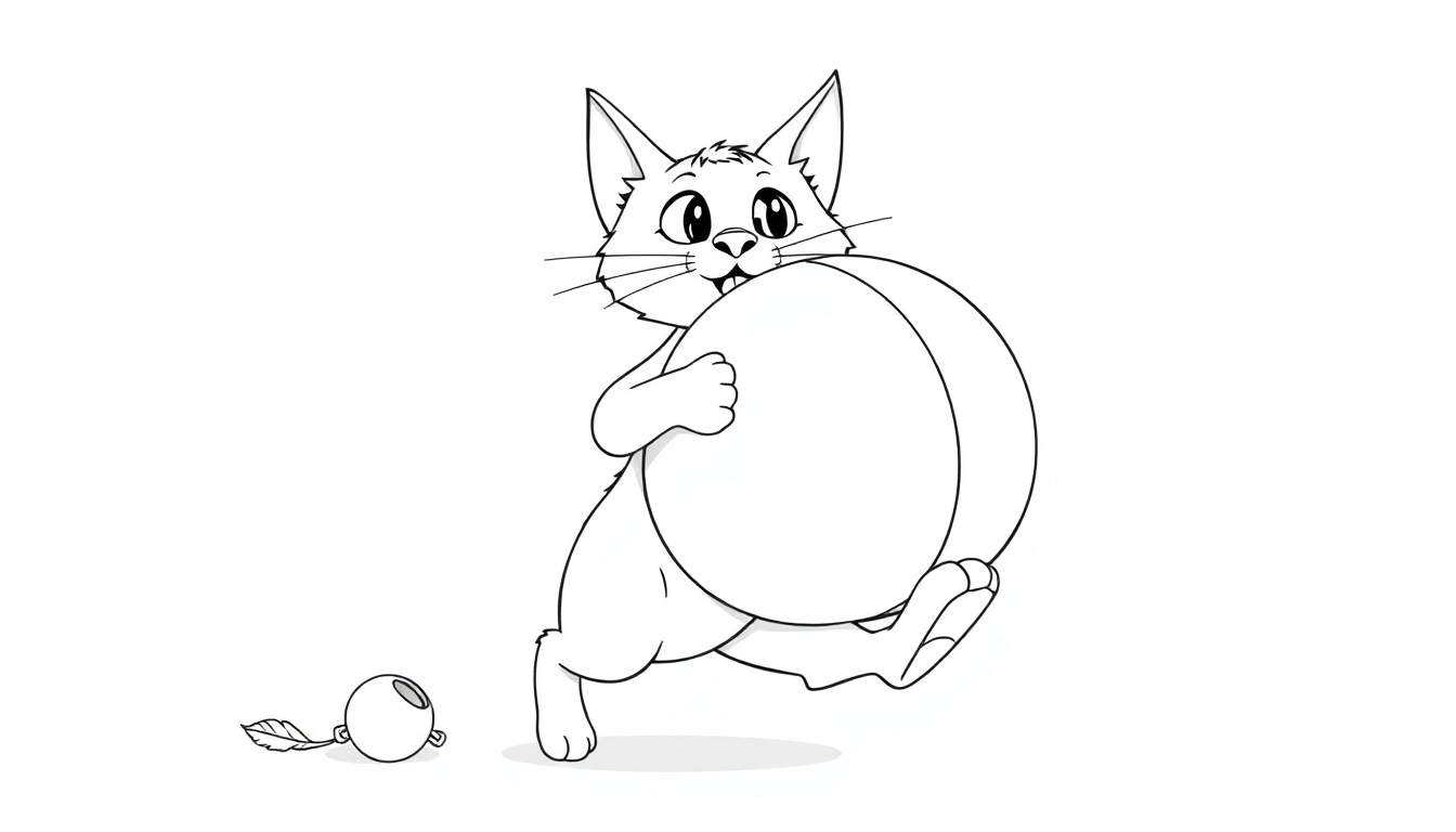 Un chaton joueur avec un ballon multicolore, comme un color panel.
