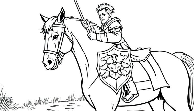Chevalier en armure sur un cheval avec une lance et un bouclier.