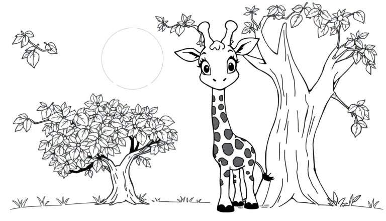 Une girafe adorable dans un paysage avec un arbre, parfaite pour un color panel.
