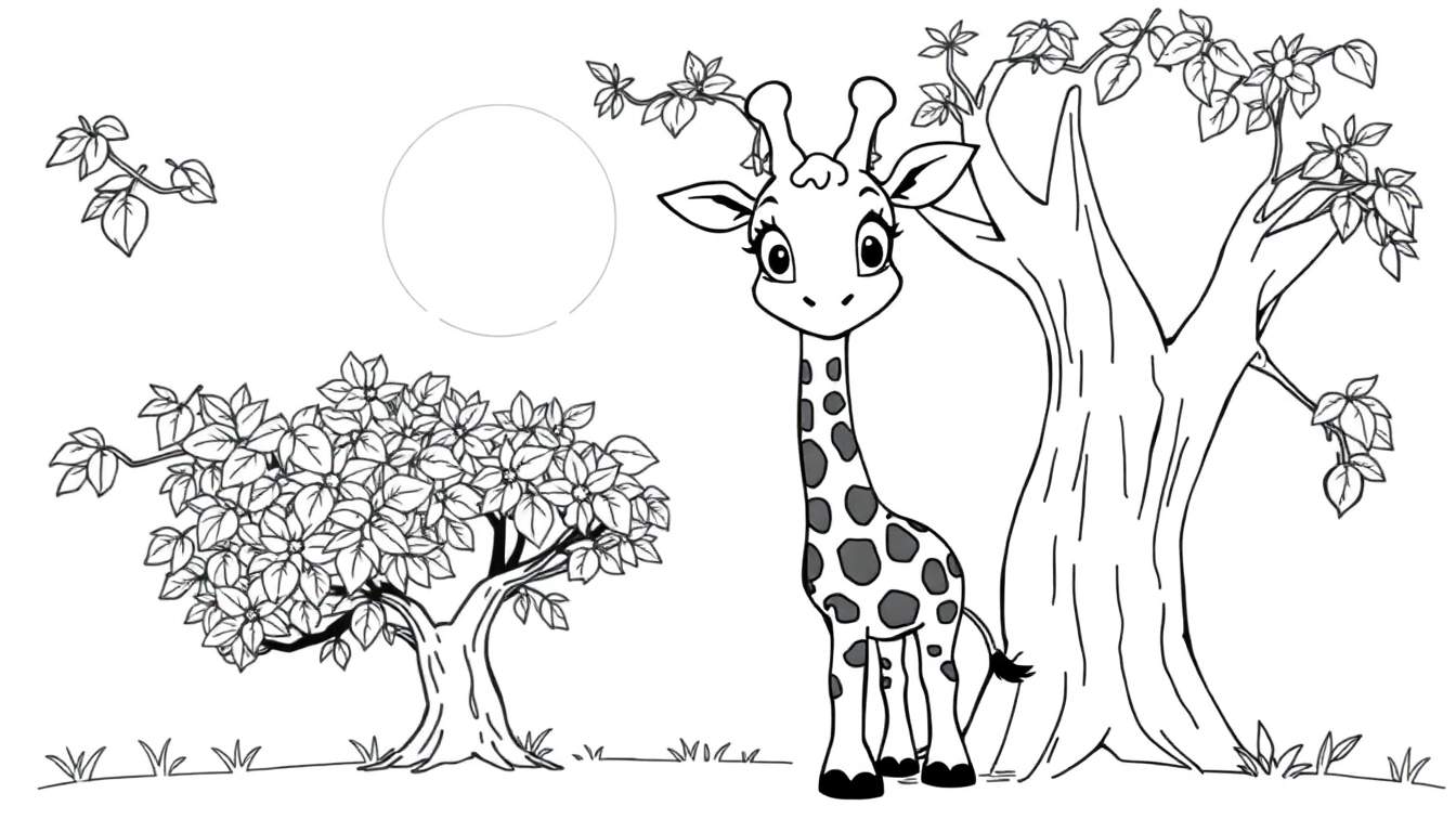 Une girafe adorable dans un paysage avec un arbre, parfaite pour un color panel.