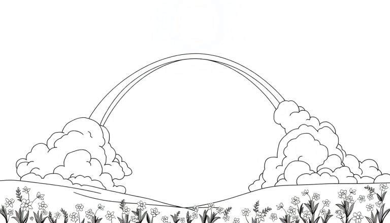 Champ de fleurs sous un arc double, prêt pour un color panel.