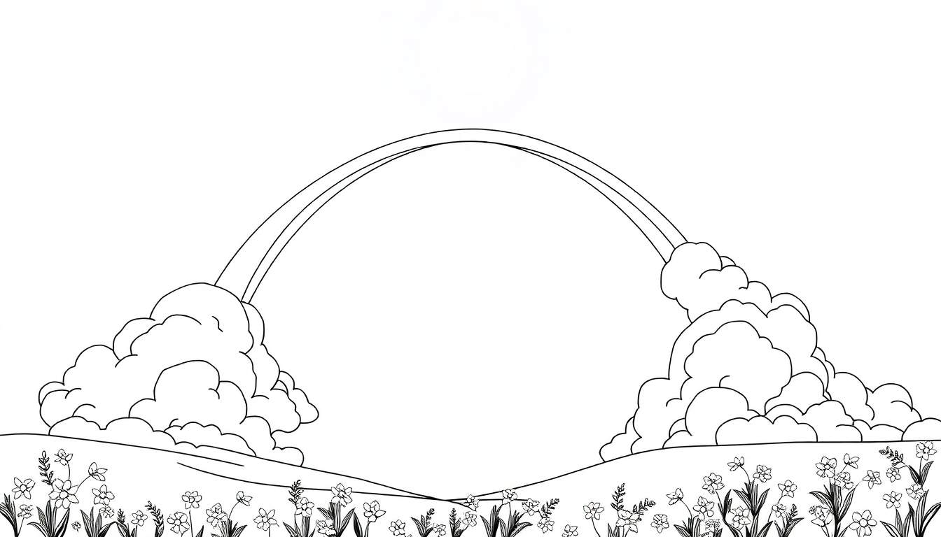 Champ de fleurs sous un arc double, prêt pour un color panel.